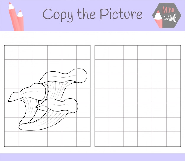 그림을 복사하십시오 : 귀여운 버섯. 색칠 놀이 책. 어린이를위한 교육 게임.
