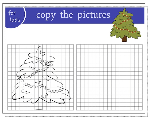 Copy the picture Educational games for kids Cartoon Christmas Tree