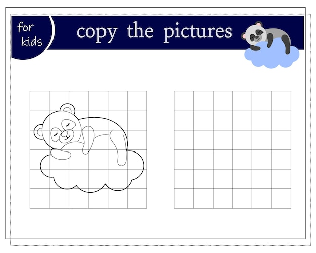 Copy the picture educational games for kids Cartoon panda sleeps in the clouds vector