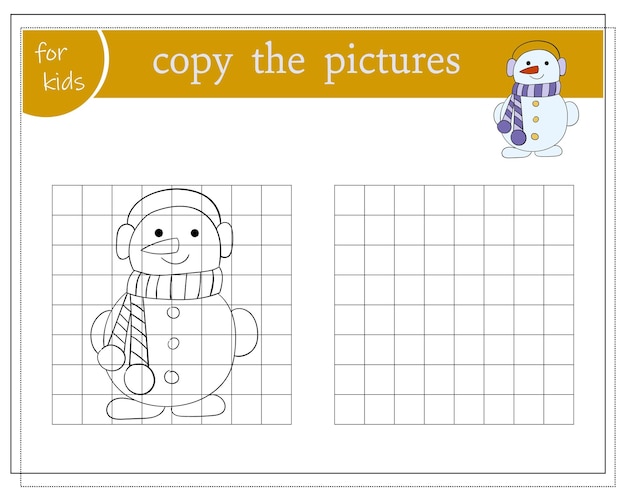 Copy the picture educational games for kids cartoon snowman vector illustration