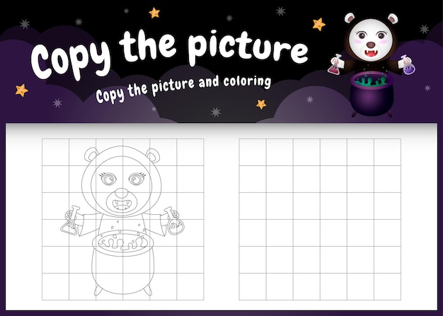 Copy the picture kids game and coloring page with a cute polar bear using halloween costume