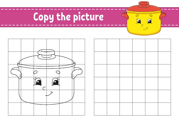 Copy the picture. stewpan. coloring book pages for kids. education developing worksheet.