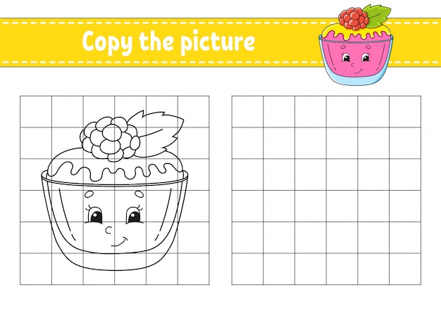 Copy the picture. Sweet cake. Coloring book pages for kids.