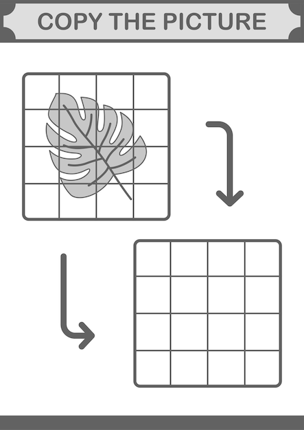 Copy the picture with Monstera Worksheet for kids