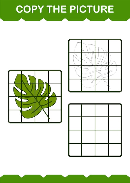 Copy the picture with Monstera Worksheet for kids