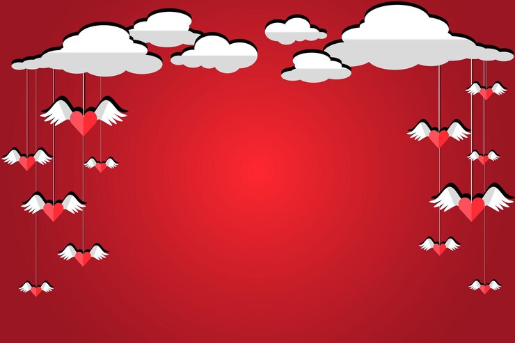 Vector copy space valentine days with love wings hanging by clouds by paper cut style by vector design