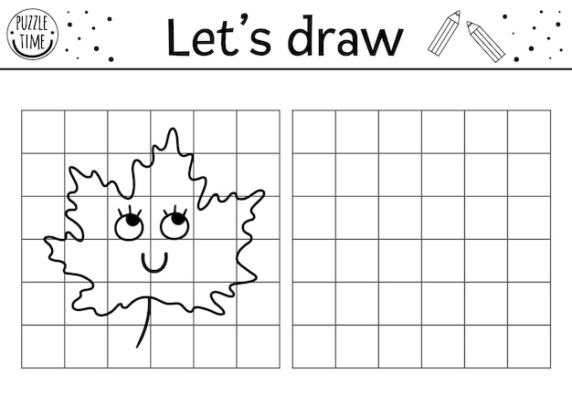 Скопируйте картинку осенняя тематическая игра для детей завершите игру с листьями вектор обратно в школу. практика рисования. лист для печати черно-белых заданий или раскрасок для детей дошкольного возраста xa
