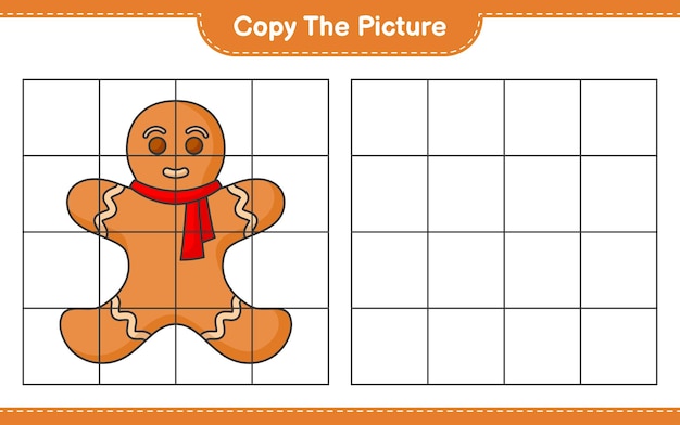 Скопируйте картинку, скопируйте картинку колобка с помощью линий сетки. развивающая детская игра, лист для печати, векторные иллюстрации