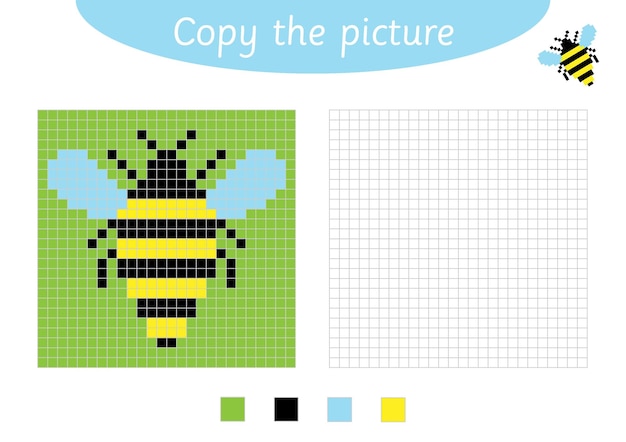 Скопируйте рабочий лист с изображением пчелы для детей, завершите образовательную игру с пиксельной графикой