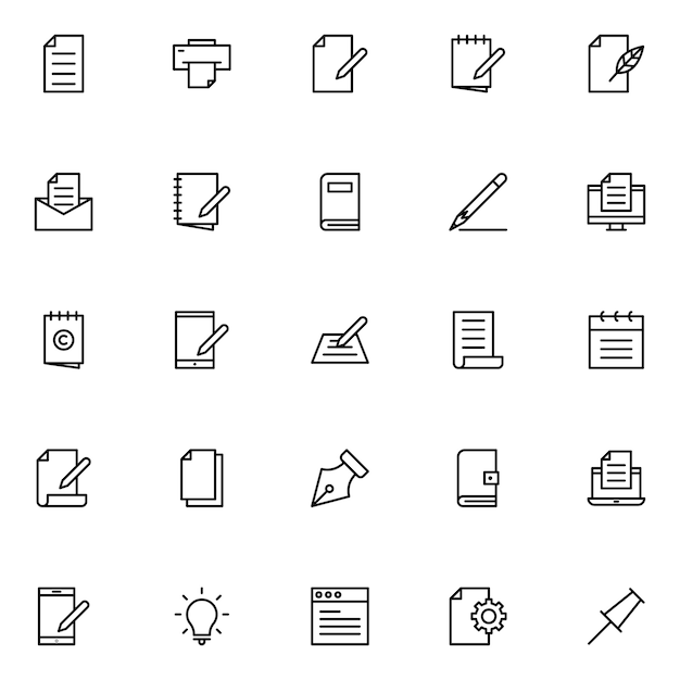 Vector copy writing icon pack, with outline icon style