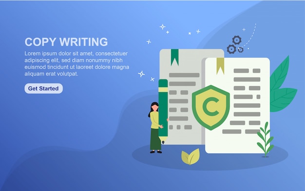 Copy writing landing page template. flat design concept of web page design for website.