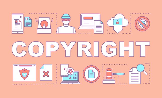 Copyright word concepts banner. digital rights safety. industrial espionage. cyber security. presentation, website. isolated lettering typography idea with linear icons. vector outline illustration