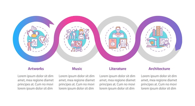 Copyrightable works infographic template. Artworks, literature presentation design elements. 