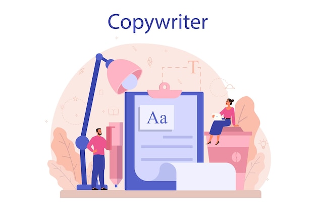 Concetto di copywriter. idea di scrivere testi, creatività e promozione. realizzare contenuti di valore e lavorare come freelance.