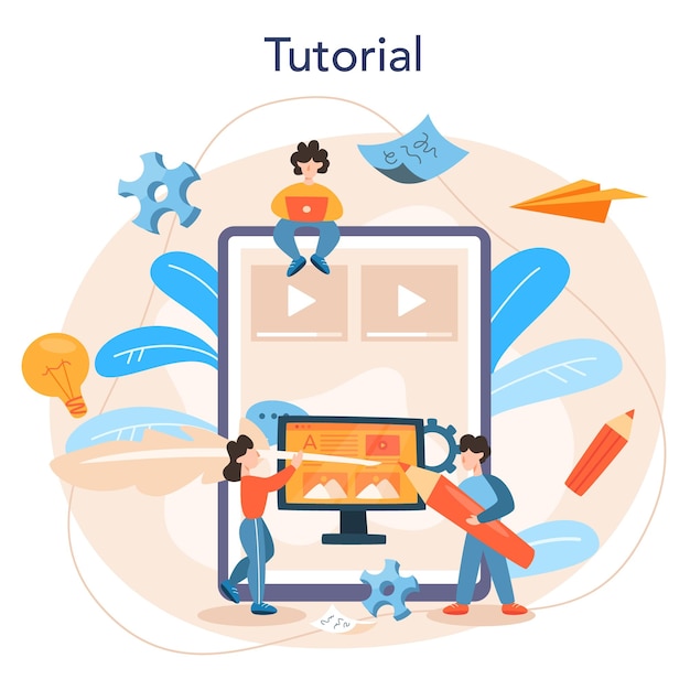 Онлайн-сервис или платформа копирайтера Идея написания текстов, креативность и продвижение Создание ценного контента Онлайн-учебник Векторная плоская иллюстрация