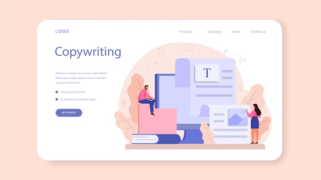 copywriter web banner or landing page illustration in cartoon style