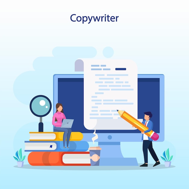Copywriter web banner or landing page set Idea of writing texts Flat vector