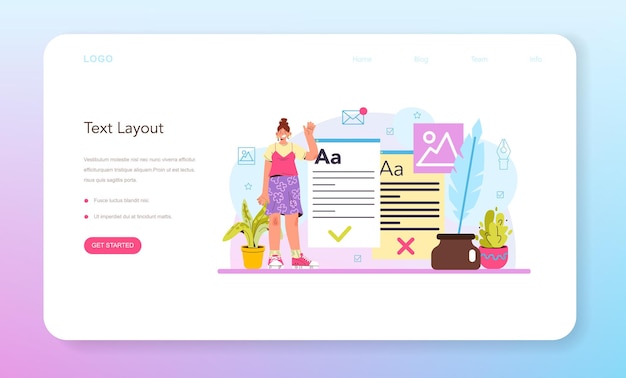 Banner web copywriter o pagina di destinazione per la scrittura di testi e layout