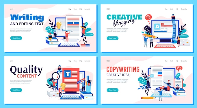 Copywriting and blogging marketing banners set with people vector illustration