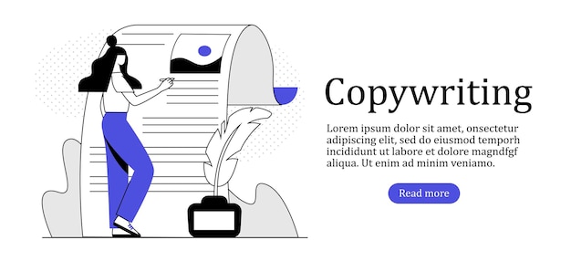 Copywriting concept with character Flat black and blue vector illustration