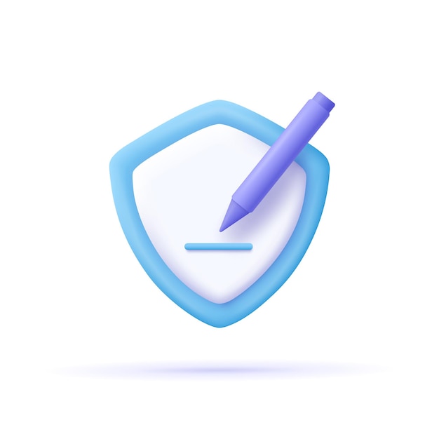 Copywriting writing icon Shield with pencil Writing education concept 3d vector illustration