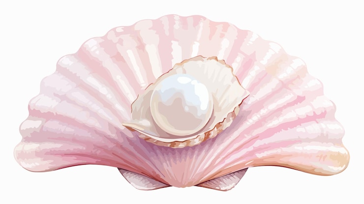 Vector coquette shell with pearl accessories for glamorous fashion summer vibes and beachy style