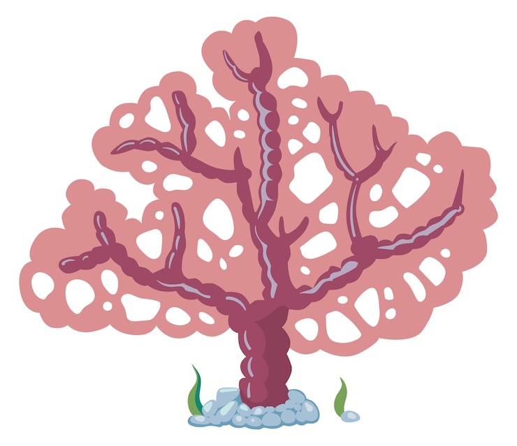 Vector coral branch cartoon icon deep sea fauna