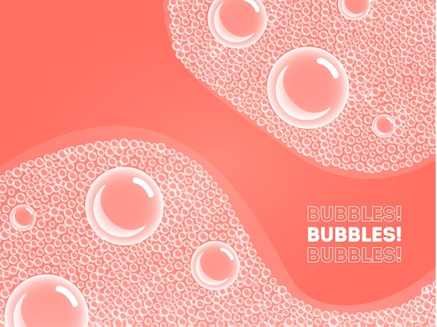 Мыльные пузыри шампуня кораллового цвета в ванне или векторной прозрачной пене sud на фоне голубой воды