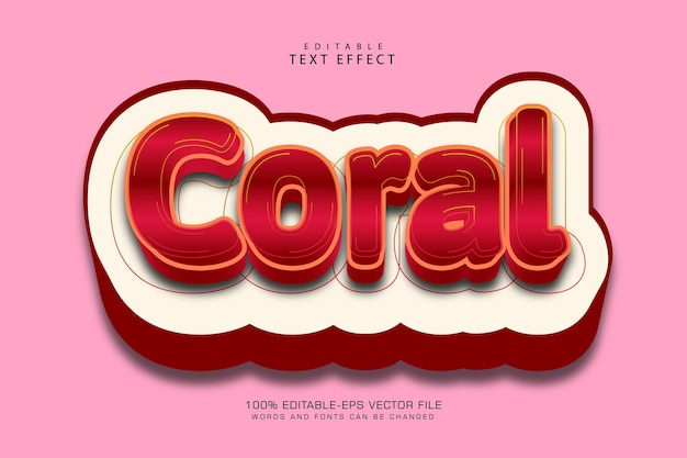 Coral editable text effect 3 dimension emboss cartoon style