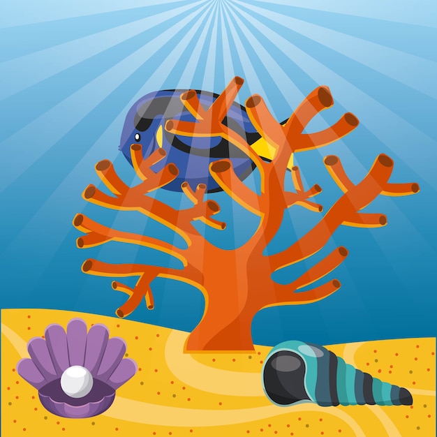 Vector coral, fish and shell icon