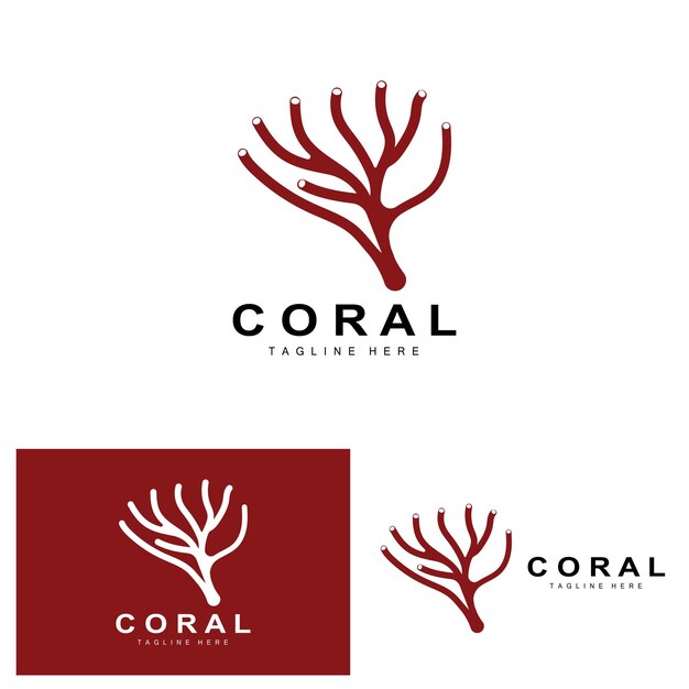 Coral Logo Sea Plants Place Marine Animals Ocean Vector Seaweed Icons