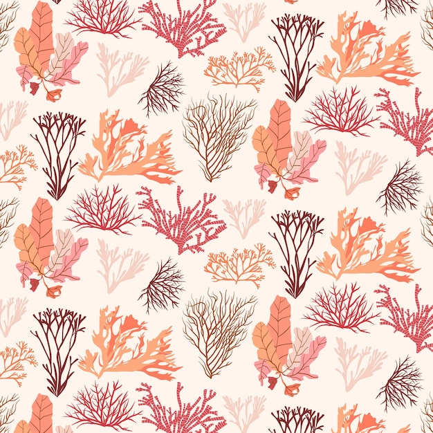 Vector coral pattern with seaweed