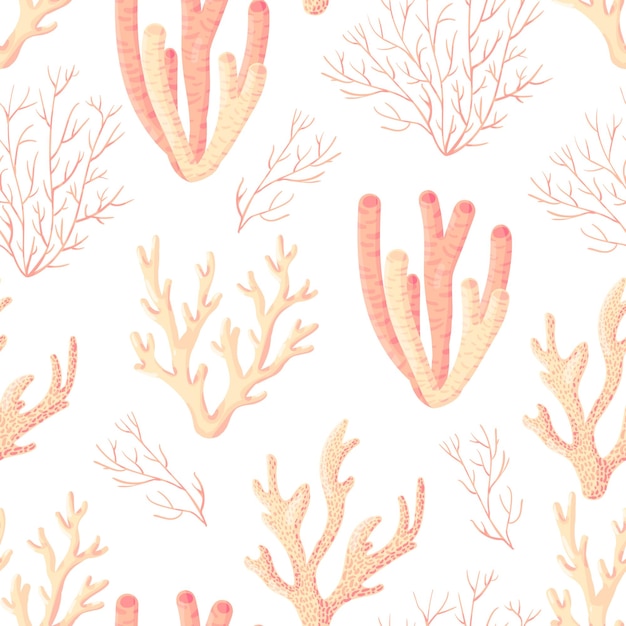 Vector coral reef pattern ocean world colorful seamless vector texture with drawings of underwater life marine repeat design for fabric textile wallpaper fashion web page background