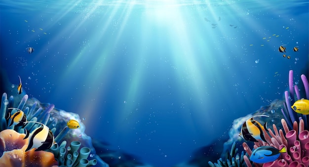 Vector coral reefs and fish background