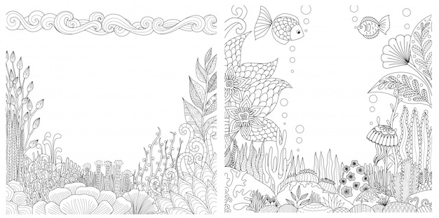 Vector coral reefs frames set with copyspace for printing.  illustration