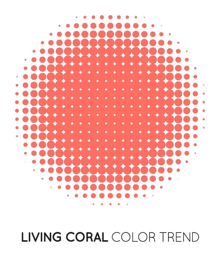 Vector coral trendy color circle in halftone halftone dot pattern vector illustration
