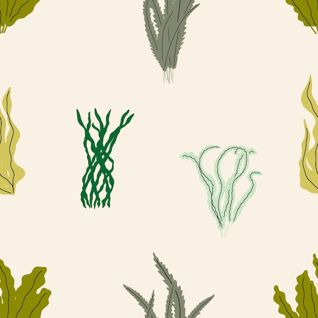 Coral Underwater plant Vector naadloos patroon in Scandinavische stijl Zeewier