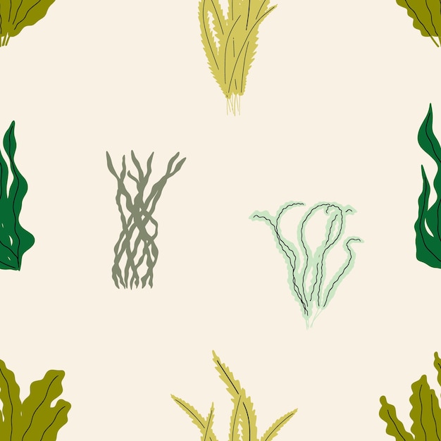 스칸디나비아 스타일의 산호 수중 식물 벡터 매끄러운 패턴 해초