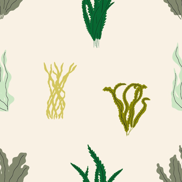 Vector coral underwater plant vector seamless pattern in scandinavian style seaweed