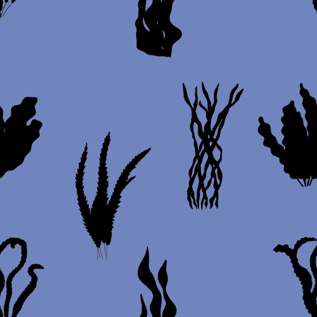 Vector coral underwater plant vector seamless pattern in scandinavian style seaweed