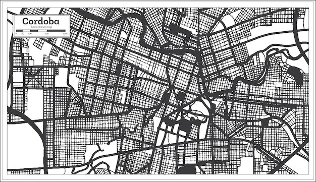 Cordoba Argentinië stadsplattegrond in zwart-wit kleur in retro stijl geïsoleerd op wit