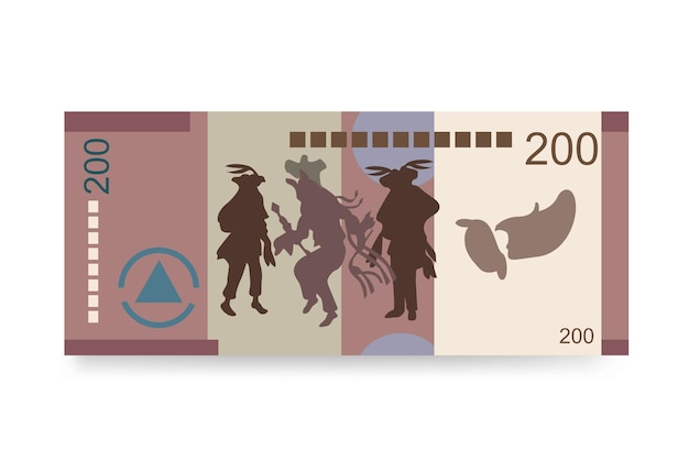 Cordoba oro illustrazione vettoriale nicaragua set di denaro fascio di banconote carta moneta 200 nio