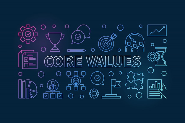 Core Values horizontal colorful outline illustration