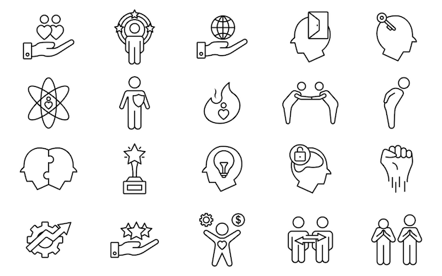 core values icon set integrity passion respect creativity empathy and more line icon style