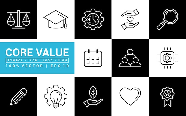 Vector core values icon set target inspiration energy editable and resizable vector icons eps 10