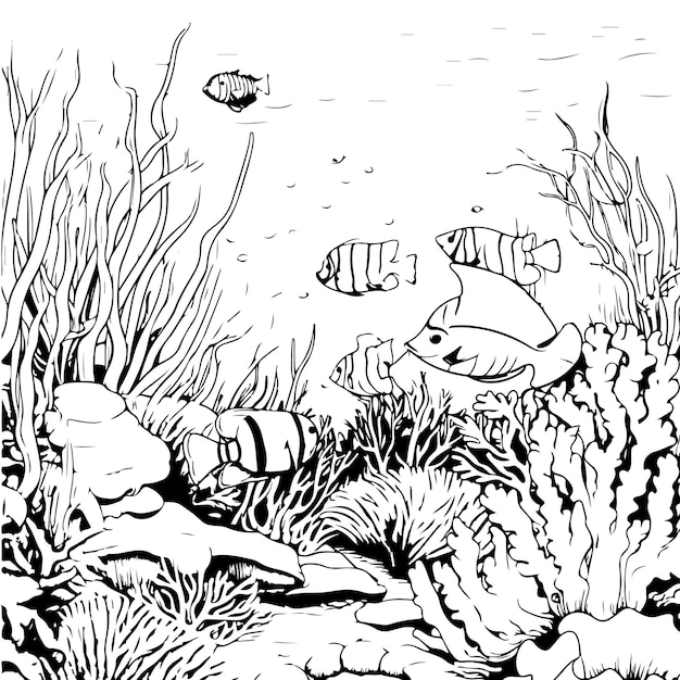 Drawing of Underwater Scene Vector Images over 1000