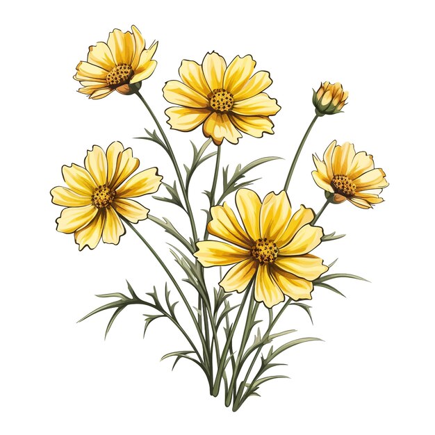 Coreopsis fiore clipart vettoriali sfondo bianco