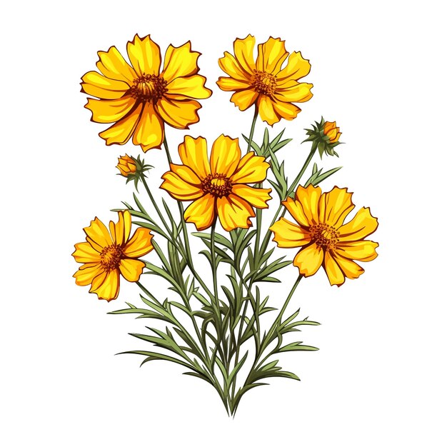 Vettore coreopsis flower vector clipart sfondo bianco