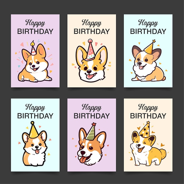 Collezione di biglietti di buon compleanno corgi