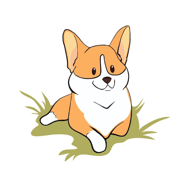 Corgi si trova sugli stili piatti di grafica vettoriale grasssticker